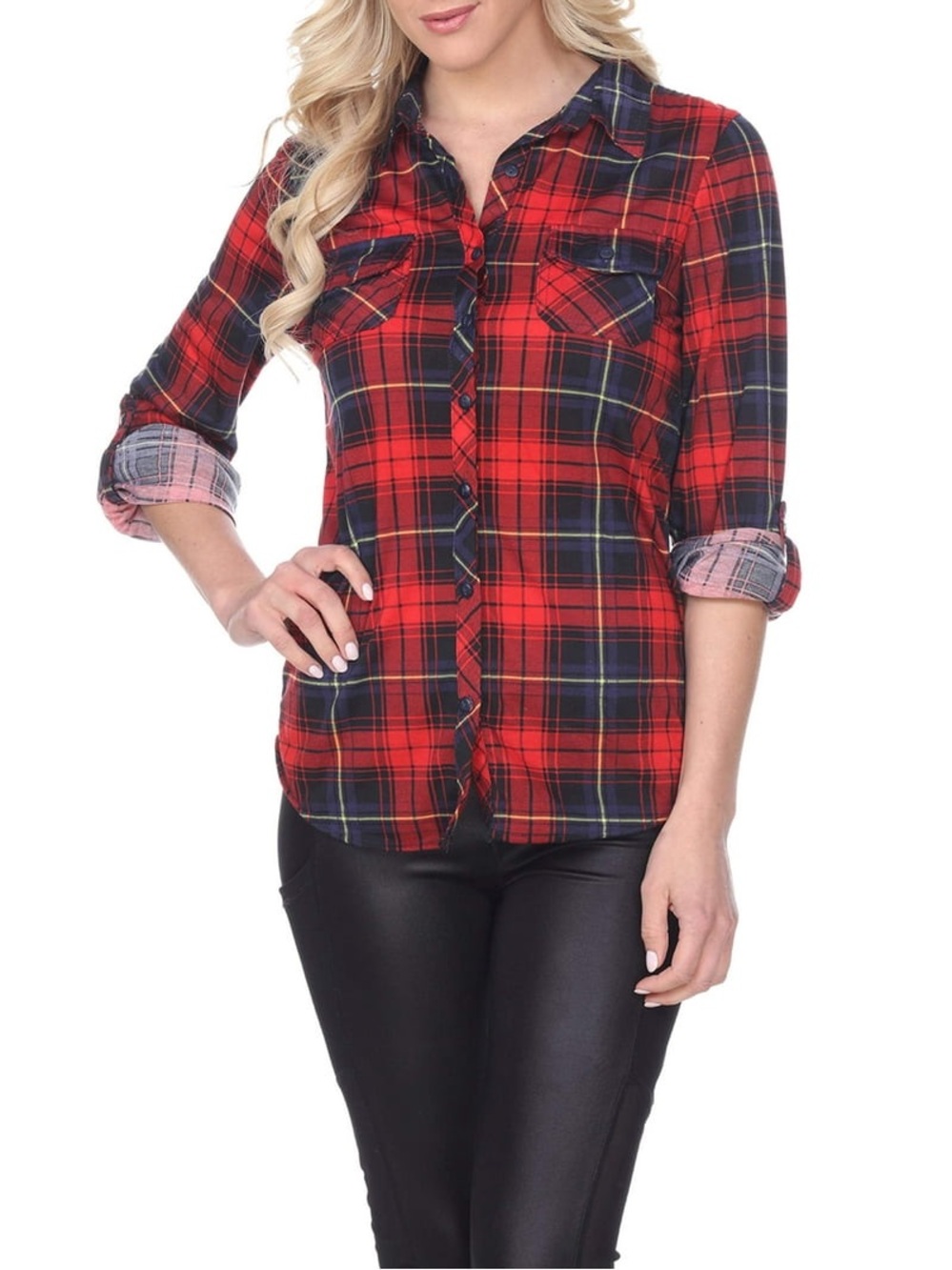 White Mark Red Plaid Button-Down Shirt